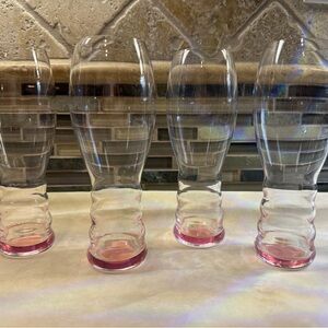 4 Stunning Riedel “O” Pink Champagne Glasses 6 3/8” Tall